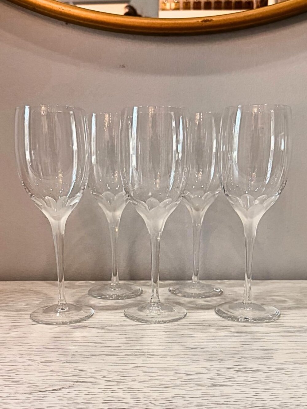 Vintage Set of 5 Rosenthal Lotus Blossom Wine Glasses Frosted Petals Champagne